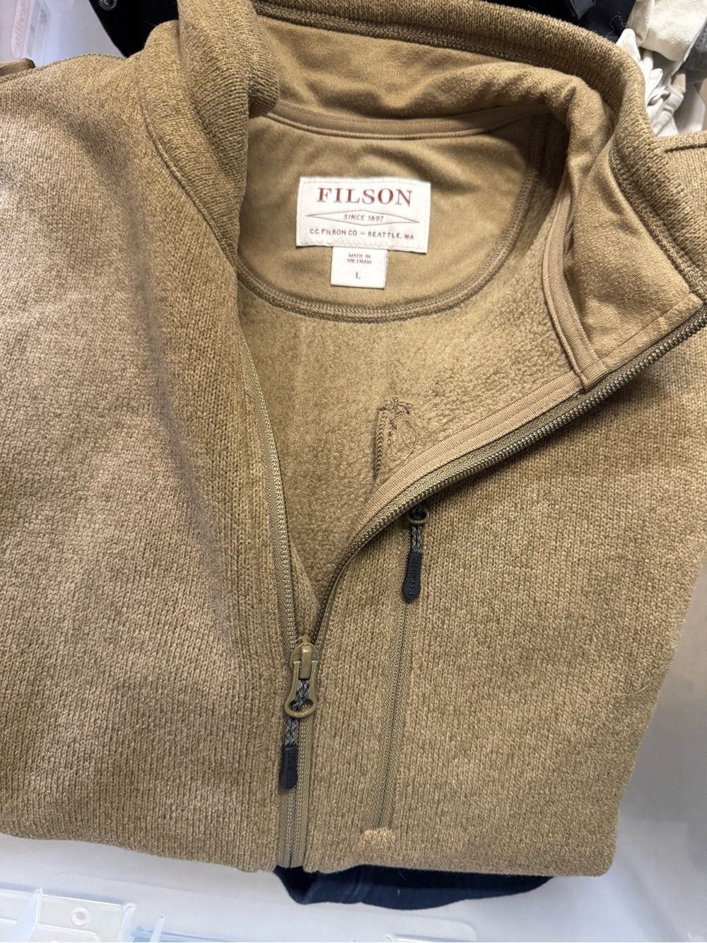 Filson Men’s Tan Zip-Up Knit Jacket